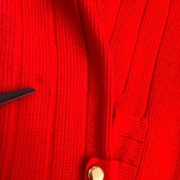 VTG 70s DUET CREATIONS Ribbed Knit Button Cardigan Sweater Cherry Red Gold S - Picture 10 of 12